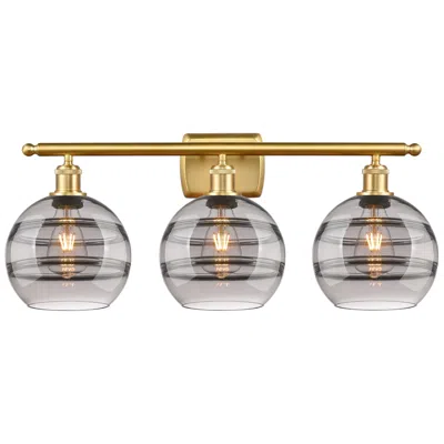 Innovations Lighting Ballston Rochester 28"w 3 Light Gold Bath Light W/ 8" Light Smoke