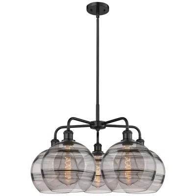 Innovations Lighting Ballston Rochester 28"w 5-light Black Stem Chandelier W/ Smoke Shade