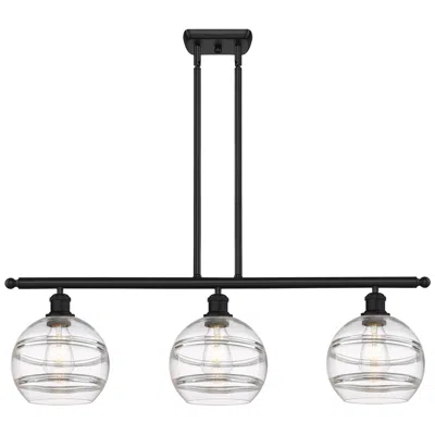 Innovations Lighting Ballston Rochester 36"w 3-light Black Stem Island Light W/ 8" Cle