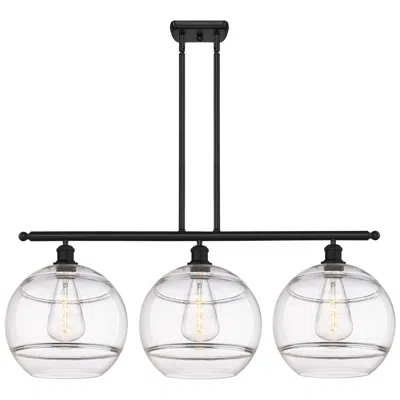 Innovations Lighting Ballston Rochester 38.5"w 3-light Black Stem Island Light W/ Clear Sha