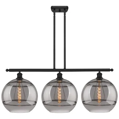 Innovations Lighting Ballston Rochester 38.5"w 3-light Black Stem Island Light W/ Smoke Sha