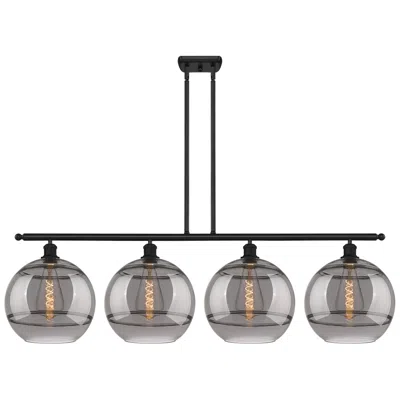 Innovations Lighting Ballston Rochester 50.25"w 4-light Black Stem Island Light W/ Smoke Sh