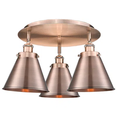 Innovations Lighting Ballston Urban 17.75"w 3 Light Copper Flush Mount W/ Antique Copper Sh