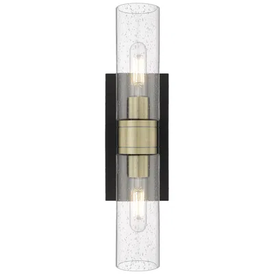 Innovations Lighting Ballston Urban 18"w 2 Light Black Antique Brass Bath Light With Seedy