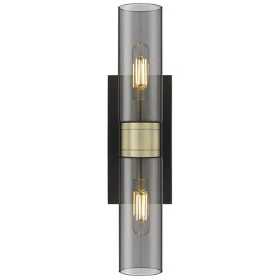 Innovations Lighting Ballston Urban 18"w 2 Light Black Brass Bath Light W/ Plated Smoke Sha