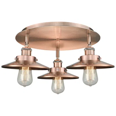 Innovations Lighting Ballston Urban 19.75"w 3 Light Antique Copper Flush W/ Short Copper Sh