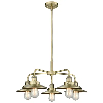 Innovations Lighting Ballston Urban 26"w 5 Light Antique Brass Stem Chandelier W/ Short Bra In Gold