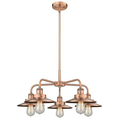 Innovations Lighting Ballston Urban 26"w 5 Light Antique Copper Stem Chandelier W/ Short Co In Gold