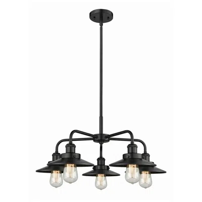 Innovations Lighting Ballston Urban 26"w 5 Light Matte Black Stem Chandelier W/ Short Black