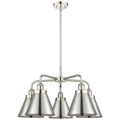 Innovations Lighting Ballston Urban 26"w 5 Light Polished Nickel Stem Chandelier W/ Tall Ni In Silver