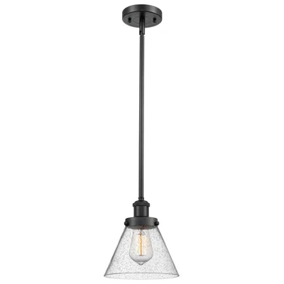 Innovations Lighting Ballston Urban Cone 10" Black Led Stem Hung Mini Pendant W/ Seedy Shad