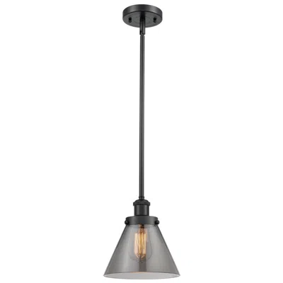 Innovations Lighting Ballston Urban Cone 10" Black Led Stem Hung Mini Pendant W/ Smoke Shad