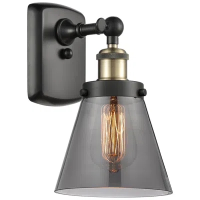 Innovations Lighting Ballston Urban Cone 11" High Black Brass Sconce W/ Plated Smoke Shade