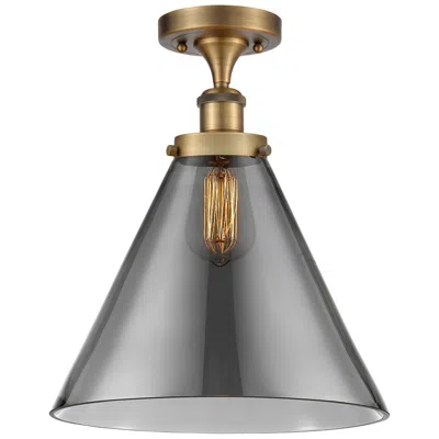 Innovations Lighting Ballston Urban Cone  12" Led Semi-flush Mount - Brass - Plated Smoke