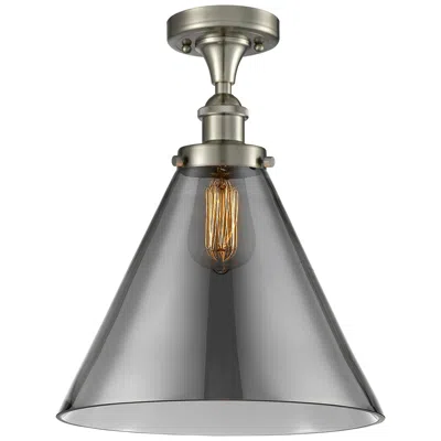 Innovations Lighting Ballston Urban Cone  12" Semi-flush Mount - Satin Nickel - Plated Smok
