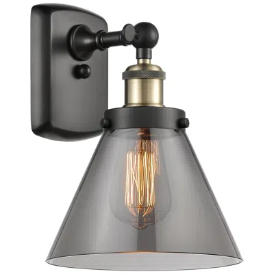 Innovations Lighting Ballston Urban Cone 13" High Black Brass Sconce W/ Plated Smoke Shade