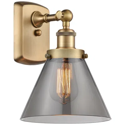 Innovations Lighting Ballston Urban Cone 13" High Brushed Brass Sconce W/ Plated Smoke Shad