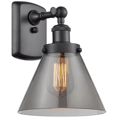 Innovations Lighting Ballston Urban Cone 13" High Matte Black Sconce W/ Plated Smoke Shade