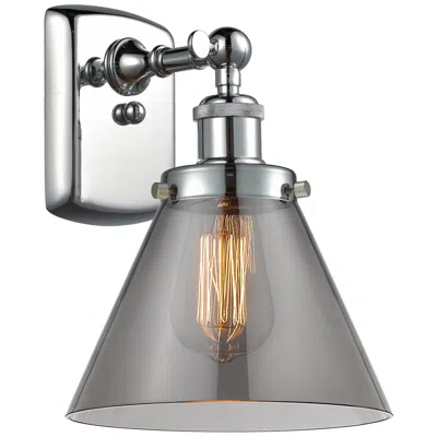 Innovations Lighting Ballston Urban Cone 13" High Polished Chrome Sconce W/ Plated Smoke Sh