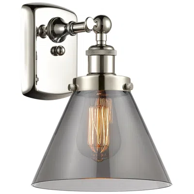 Innovations Lighting Ballston Urban Cone 13" High Polished Nickel Sconce W/ Plated Smoke Sh