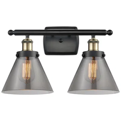 Innovations Lighting Ballston Urban Cone 18" 2 Light Black Brass Bath Light W/ Smoke Shade