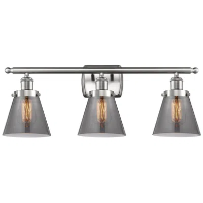 Innovations Lighting Ballston Urban Cone 26"w 3 Light Brushed Nickel Bath Light W/ Smoke Sh