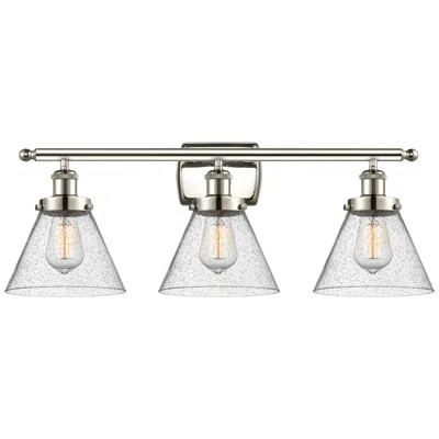 Innovations Lighting Ballston Urban Cone 28" 3 Light Nickel Bath Light W/ Seedy Shade