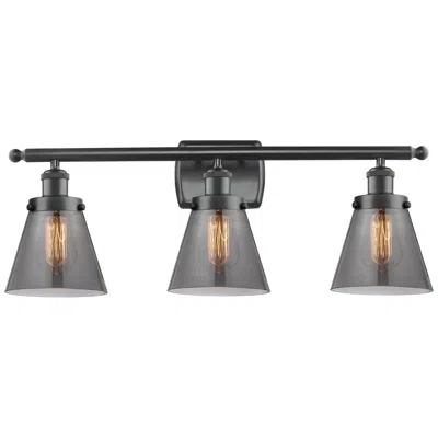 Innovations Lighting Ballston Urban Cone 6" 26"w 3 Light Matte Black Bath Light W/ Smo