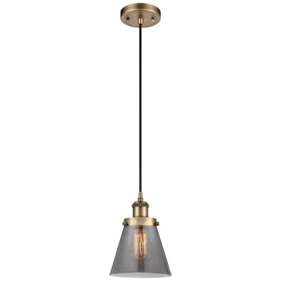 Innovations Lighting Ballston Urban Cone 6" Brushed Brass Corded Mini Pendant W/ Smoke Shad