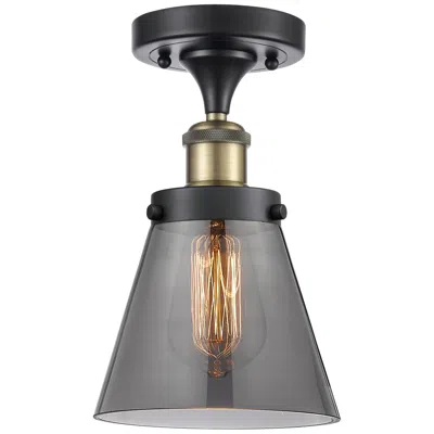 Innovations Lighting Ballston Urban Cone  6" Semi-flush Mount - Black Brass - Plated Smoke