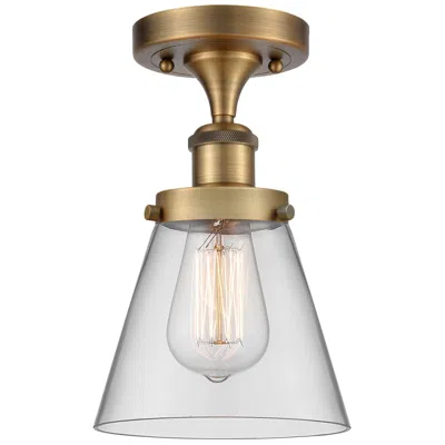 Innovations Lighting Ballston Urban Cone  6" Semi-flush Mount - Brushed Brass - Clear Shade