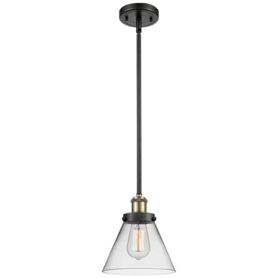 Innovations Lighting Ballston Urban Cone 8" Black Brass Stemmed Mini Pendant W/ Clear Shade