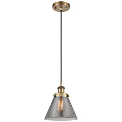 Innovations Lighting Ballston Urban Cone 8" Brushed Brass Corded Mini Pendant W/ Smoke Shad