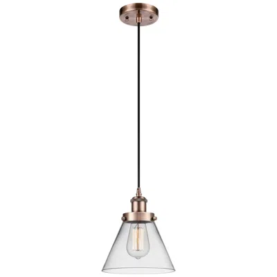 Innovations Lighting Ballston Urban Cone 8" Led Mini Pendant - Antique Copper - Clear Shade