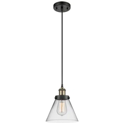 Innovations Lighting Ballston Urban Cone 8" Mini Pendant - Black Antique Brass - Clear Shad