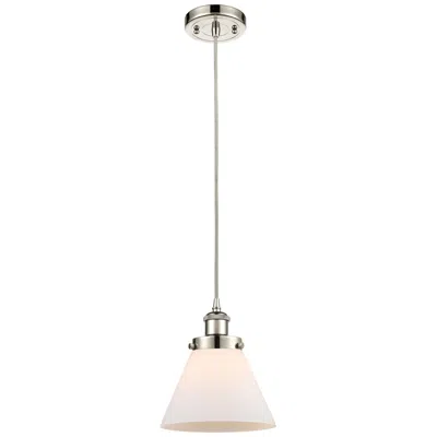 Innovations Lighting Ballston Urban Cone 8" Mini Pendant - Polished Nickel - Matte White Sh