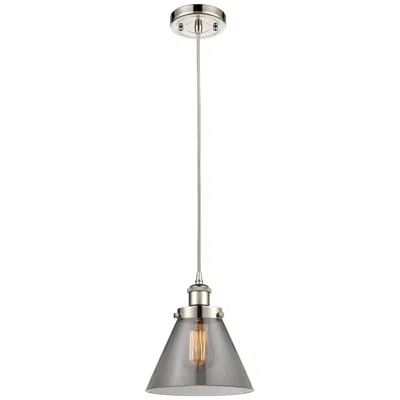 Innovations Lighting Ballston Urban Cone 8" Mini Pendant - Polished Nickel - Plated Smoke Shade