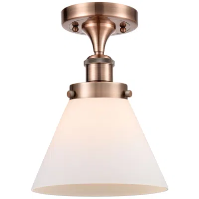 Innovations Lighting Ballston Urban Cone  8" Semi-flush Mount - Antique Copper - Matte Whit