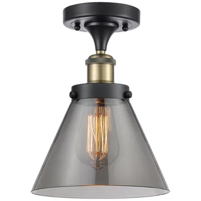 Innovations Lighting Ballston Urban Cone  8" Semi-flush Mount - Black Brass - Plated Smoke