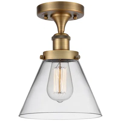 Innovations Lighting Ballston Urban Cone  8" Semi-flush Mount - Brushed Brass - Clear Shade