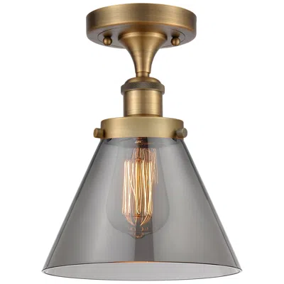 Innovations Lighting Ballston Urban Cone  8" Semi-flush Mount - Brushed Brass - Plated Smok