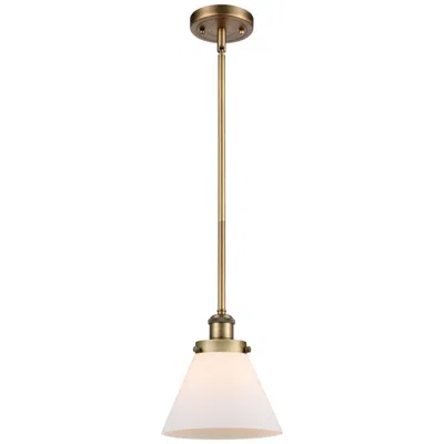 Innovations Lighting Ballston Urban Cone 8"w Brushed Brass Stem Hung Mini Pendant W/ White
