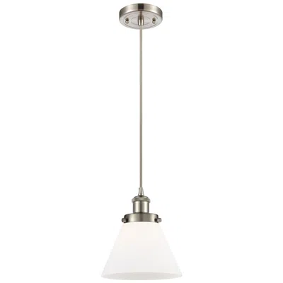 Innovations Lighting Ballston Urban Cone 8"w Satin Nickel Corded Mini Pendant W/ White Shad