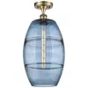 Innovations Lighting Ballston Vaz 10" Wide Antique Brass Semi-flush Mount W/ Princess Blue In Blue