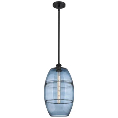 Innovations Lighting Ballston Vaz 10"w Matte Black Stemmed Mini Pendant W/ Princess Blue Sh