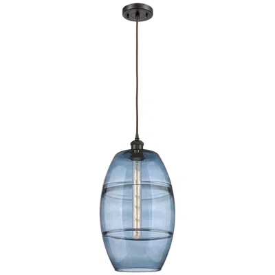Innovations Lighting Ballston Vaz 10"w Oiled Bronze Corded Mini Pendant W/ Princess Blue Sh