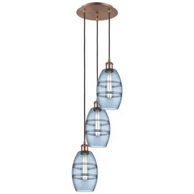 Innovations Lighting Ballston Vaz 12.38"w 3-light Antique Copper Corded Pendant W/ Blue Sha