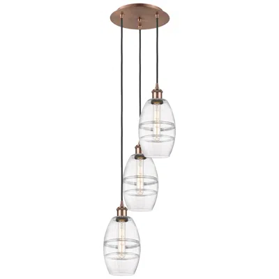 Innovations Lighting Ballston Vaz 12.38"w 3-light Antique Copper Corded Pendant W/ Clear Sh