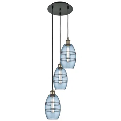Innovations Lighting Ballston Vaz 12.38"w 3-light Black Brass Corded Multi Pendant W/ Blue