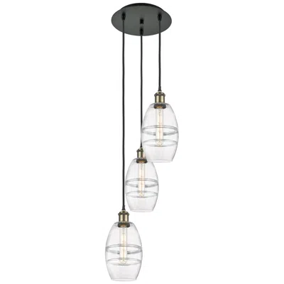 Innovations Lighting Ballston Vaz 12.38"w 3-light Black Brass Corded Pendant W/ Clear Shade
